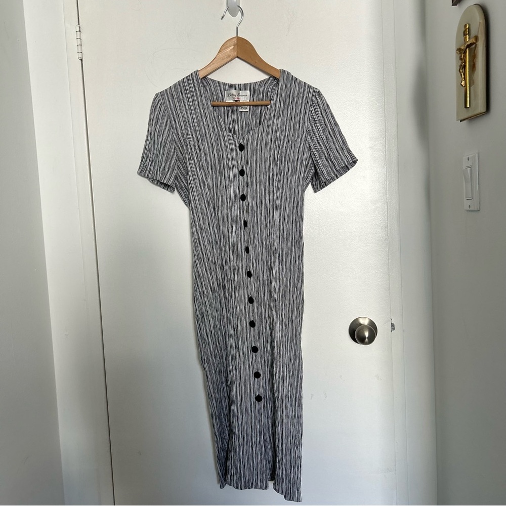 Vintage Striped Black and White Button-Down Dress